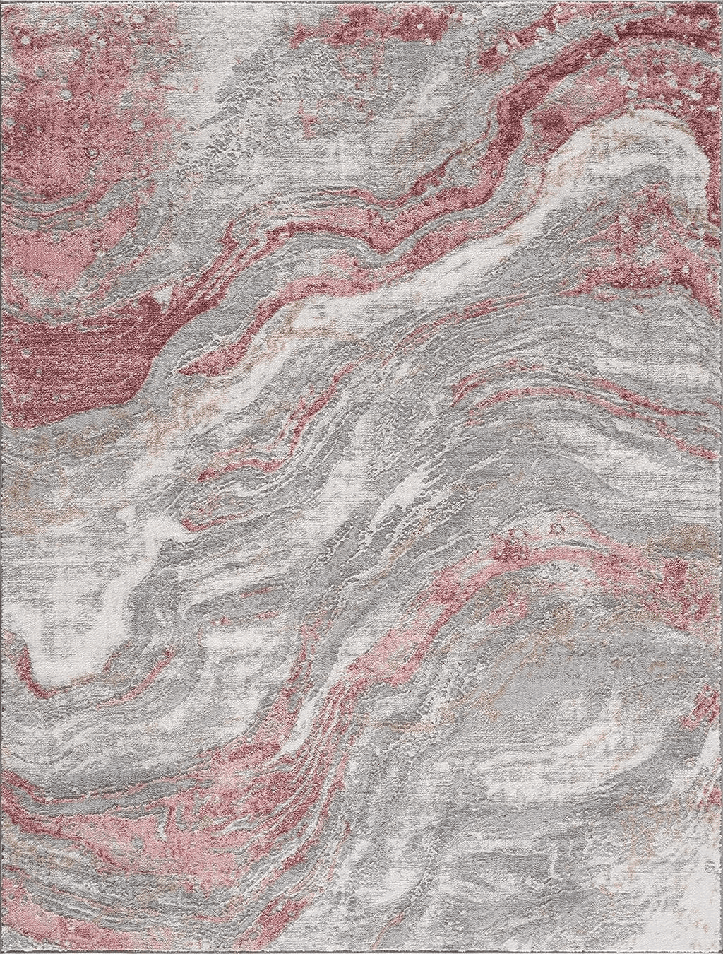 Hauteloom Liverpool Modern Abstract Bedroom Living Room Area Rug - Marble Swirl Pattern - Contemporary Bohemian Farmhouse - Pink, Red, Grey, Off White - 6'7" x 9'