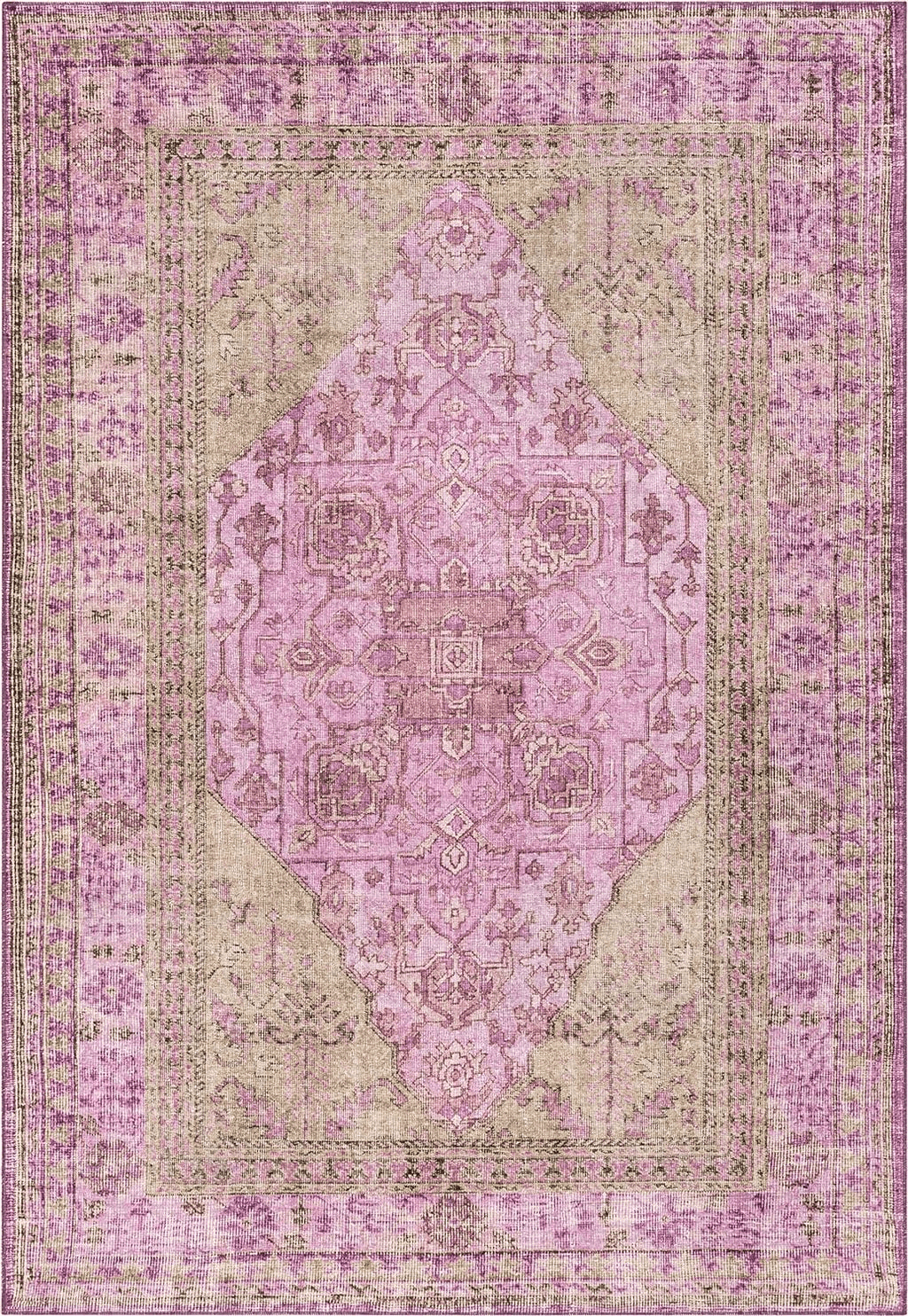 Area Pink 8x10 Well Woven Nile Gila Machine Washable Vintage Bohemian Medallion Oriental Pink Flat-Weave Distressed 7'7" X 9'6" Area Rug