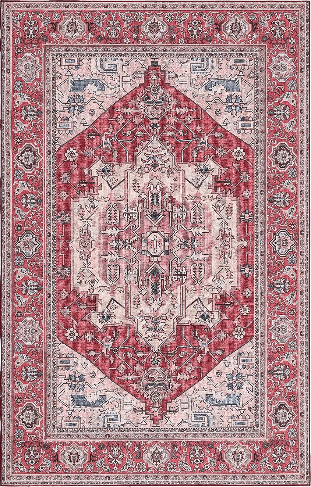 SAFAVIEH Tucson Collection Area Rug - 6' x 9', Red & Pink, Persian Design, Non-Shedding Machine Washable & Slip Resistant Ideal for High Traffic Areas in Living Room, Bedroom (TSN139R)