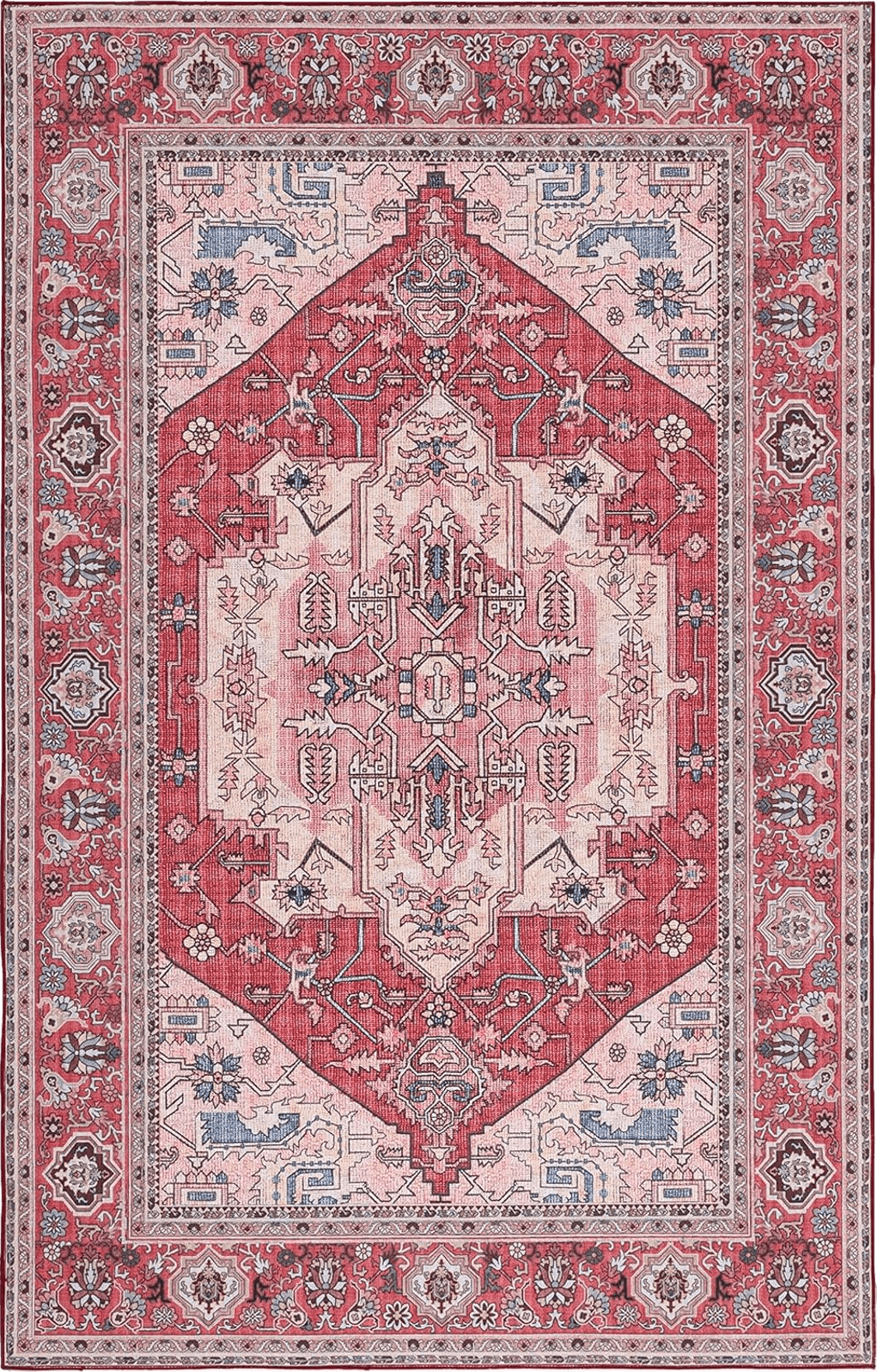 SAFAVIEH Tucson Collection Area Rug - 9' x 12', Red & Pink, Persian Design, Non-Shedding Machine Washable & Slip Resistant Ideal for High Traffic Areas in Living Room, Bedroom (TSN139R)