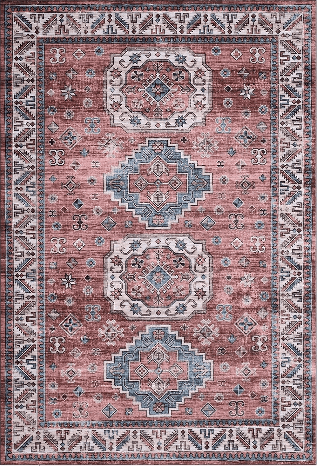 ROYHOME 9x12 Large Area Rug Bedroom Rug Oriental Indoor Rug Boho Vintage Tribal Area Rugs Washable Non Slip Area Rug Distressed Carpet for Bedroom Kitchen Home Office, Pink 9' x 12'