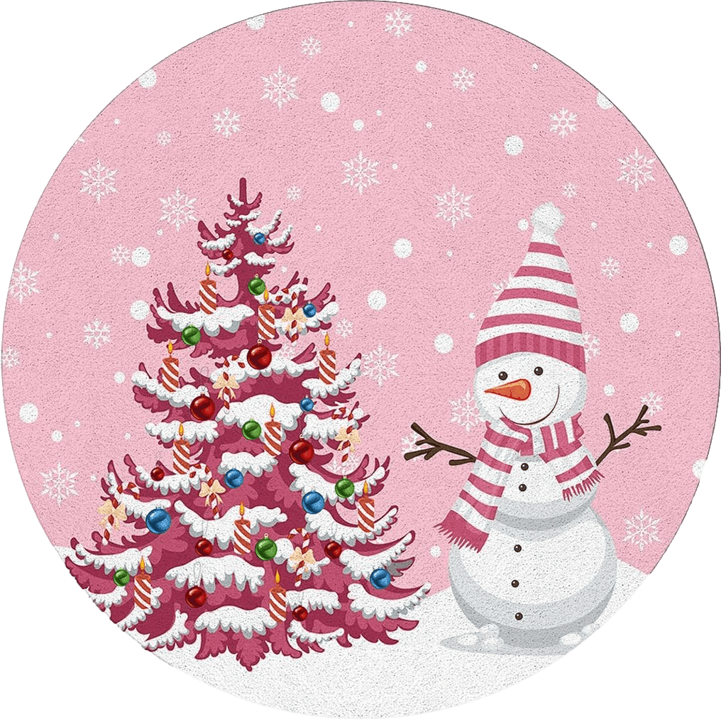 Outdoor All Rounds/Square Blush Pink Snowman Round Area Rug 5ft,Washable Outdoor Indoor Carpet Runner Rug for Bedroom,Kitchen,Bathroom,Living/Dining/Laundry Room,Office,Area+Rug Bath Door Mat Christmas Snowflake Pine Tree