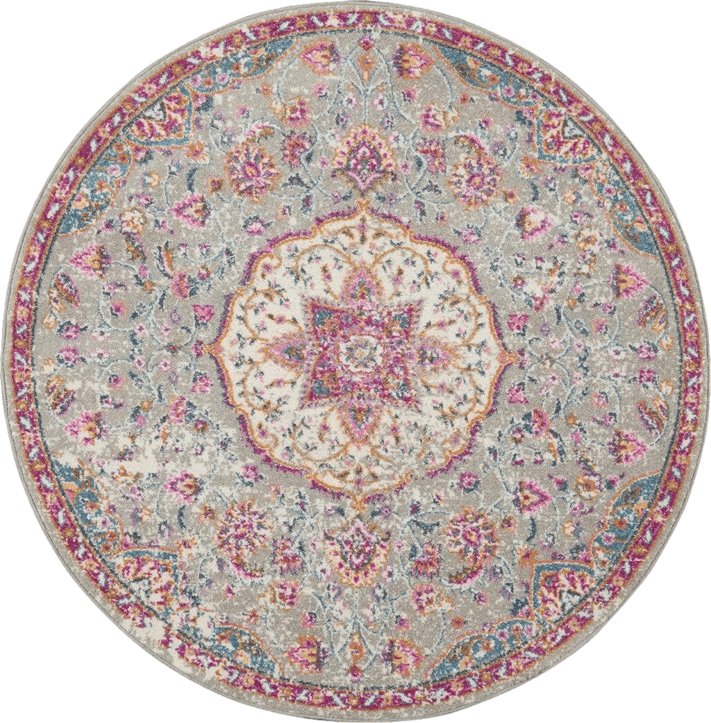 Area Pink All Rounds/Square HomeRoots 4' Pink and Gray Round Power Loom Area Rug