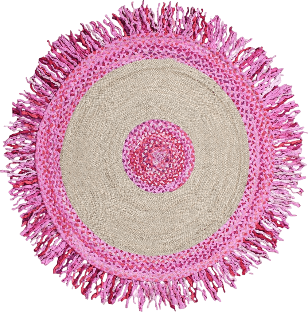 Area Pink All Rounds/Square CASAVANI Collection Circle Area Rug - 3 Feet Round Pink Handmade Boho Braided Chindi Cotton & Jute Ideal for High Traffic Area in Bedroom Bedside Pink Dining Room Pink Hallway & Front Doormat