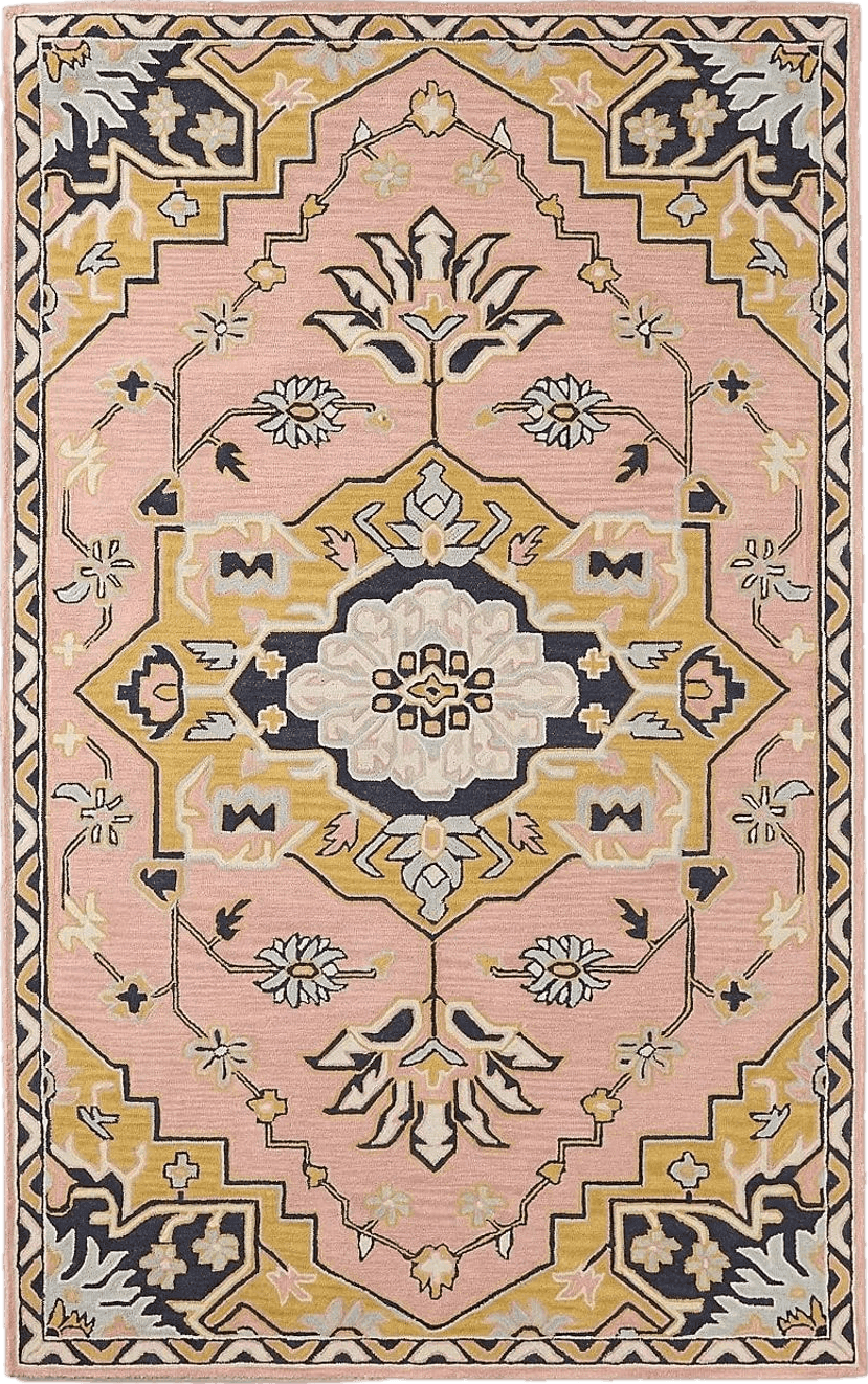 Area Pink 8x10 Restoration and Renovation Handmade Traditional Oriental Premium Wool Area Rug | Vintage-Inspired, Hand-Tufted Design with Multi-Colored Accents for Home Decor (Pink, 5' Round)