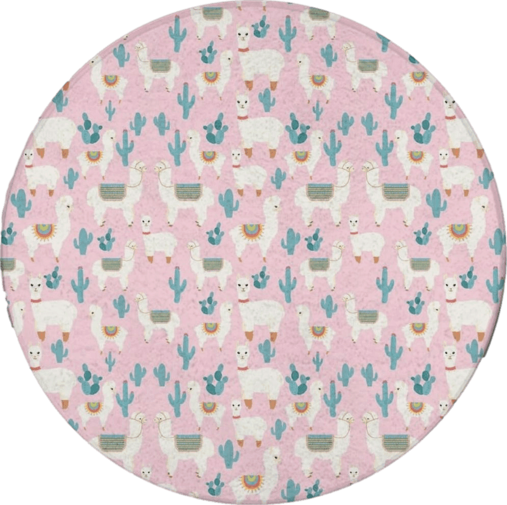 Area Pink All Rounds/Square Cute Funny Alpaca Llama Cactus Flowers Floral Pink Round Area Rug for Bedroom, Living Room, Home Hotel, Memory Foam Ultra Soft Spa Floor Mats Entryway Mat, Anti Slip Fast Dry Standing Mat 24" Diameter