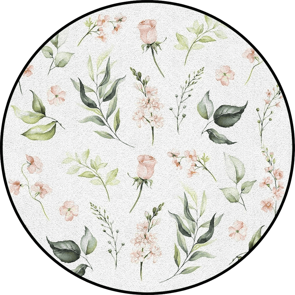 Area Green All Rounds/Square Round Area Rugs Children Crawling Mat Non-Slip Mat, Flower Plant Residential Carpet for Living Dining Room Kitchen Rugs Decor, Spring Green Leaves Botanical Pink Floral Rustic, 4Ft(48In)