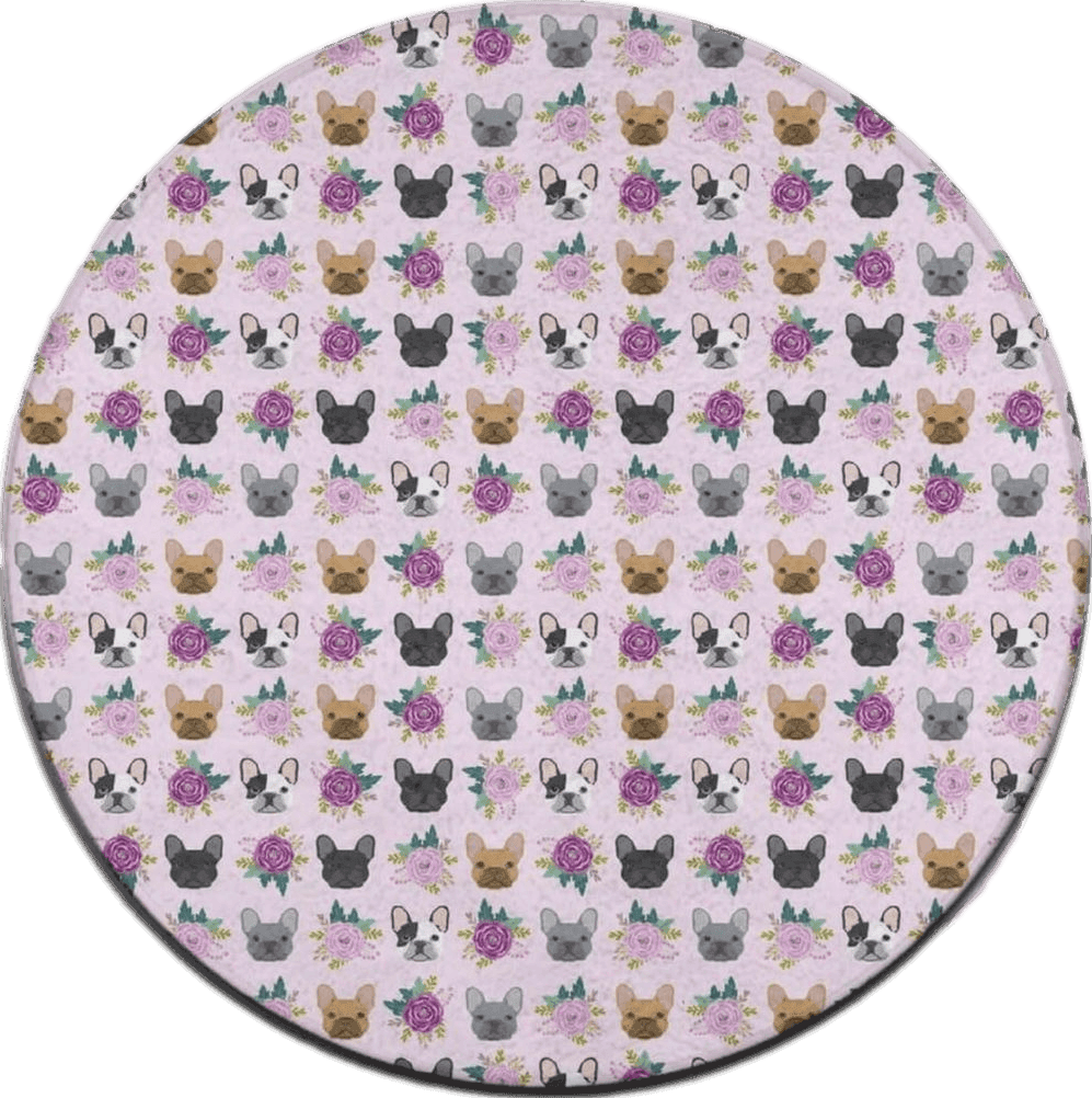 Area Pink All Rounds/Square Round Area Rug, Spa Floor Mats Bathroom Rug Mat, Nursery Rugs, Entrance Rug - French Bulldog Frenchie Dog Florals Pink Pattern Rugs Mat Home Decor for Living Room Bedroom Home, Fast Dry