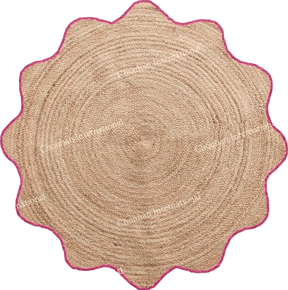 Chouhan International 4x4, 5x5, 6x6,feet Natural Jute Scallop Round Rug, Floor Scalloped Edge Rug Braided Boho Eco Large Circular Handmade Area Rugs (D2)