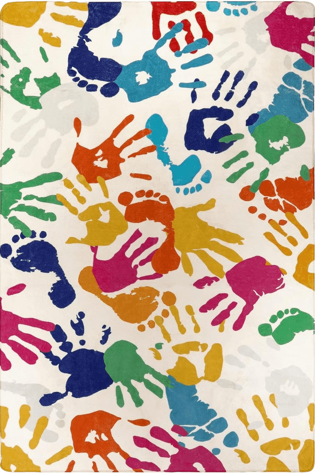 Rainbow STARUIA Handprints and Footprints Kids Rug for Playroom,3'x 5' Washable Colorful Nursery Rug for Boys and Girls Room,Ultra Soft Non-Slip Carpet Indoor Mat for Classroom Bedroom