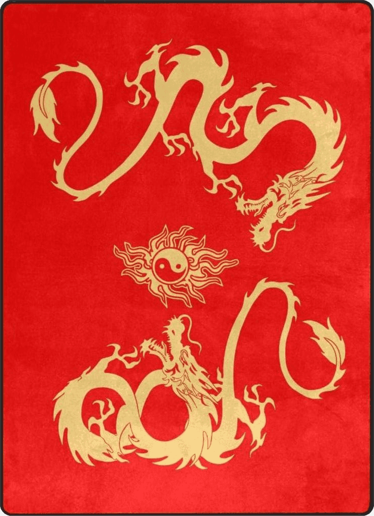 ALAZA Two Dragon and Yin-yang Symbol Red Area Rug for Living Room Bedroom, Non-Slip Rug for Home Decor 5'3"x4'