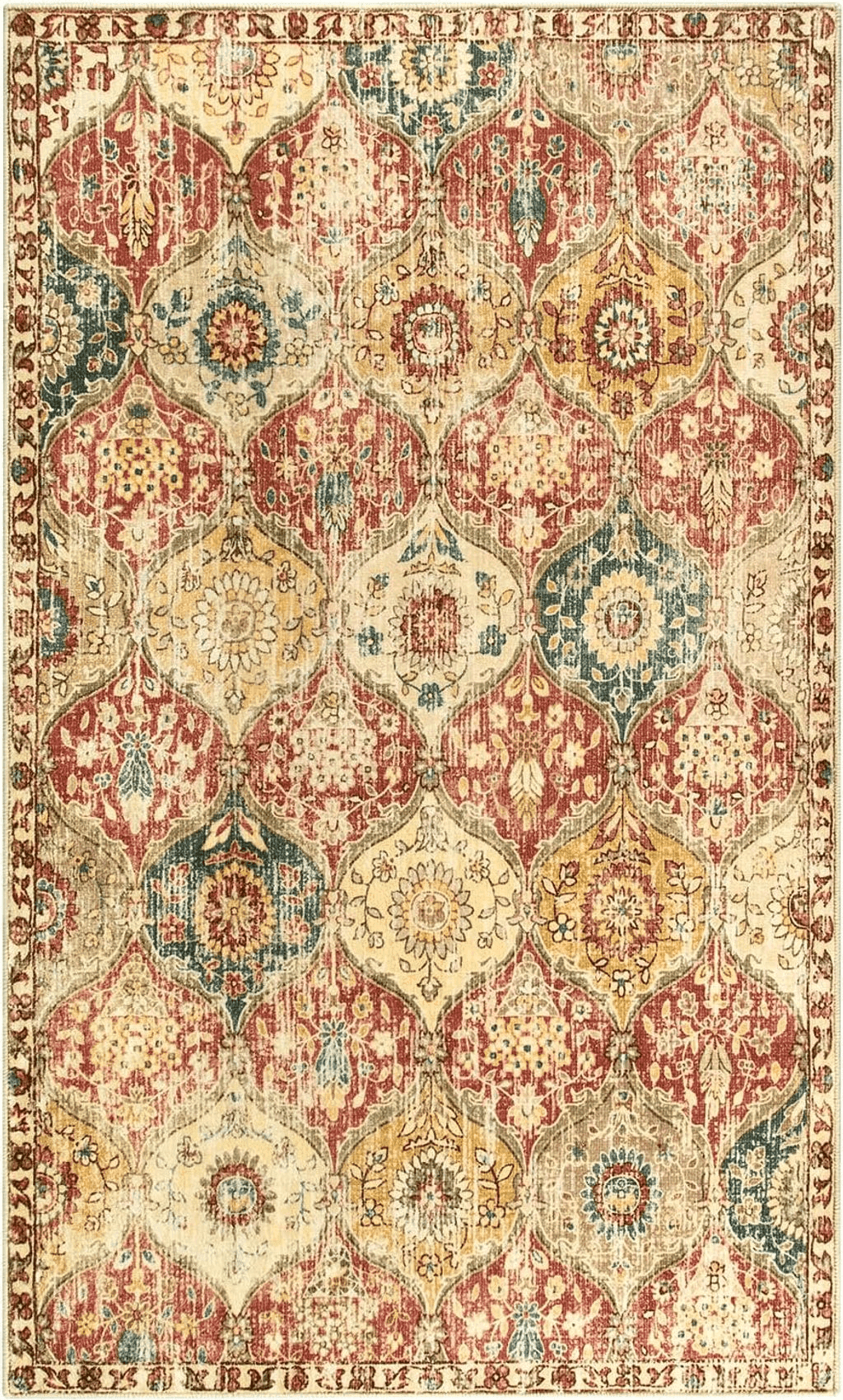 Lahome Moroccan Trellis Living Room Rugs, 5x7 Washable Rug for Bedroom Indoor Non-Slip, Large Oriental Accent Throw Rugs for Dorm Kitchen Entryway Bathroom Office (Red/Orange, 5x7ft)