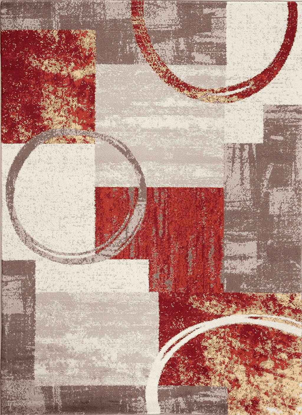 Red Contemporary Abstract Circle Design Multi Soft 5'3" x 7'3" Indoor Area Rug