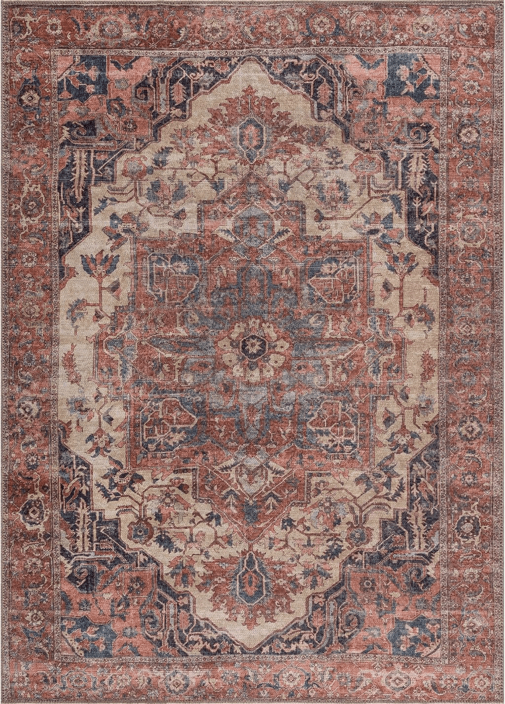 Bloom Rugs Washable 8' x 10' Rug - Beige/Terracotta Traditional Area Rug for Living Room, Bedroom, Dining Room, and Kitchen - Exact Size: 8' x 10'