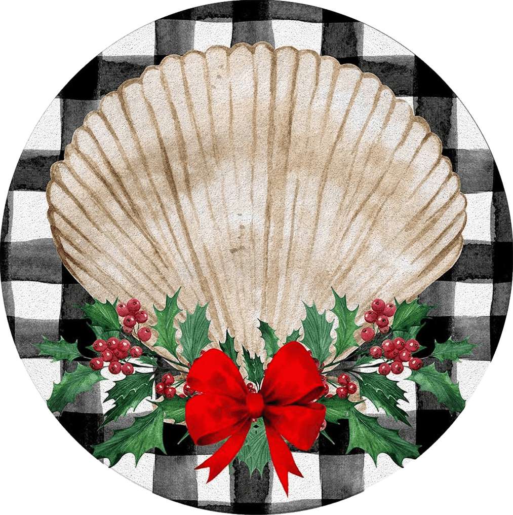 Christmas Shell Round Area Rug 3.3ft,Washable Outdoor Indoor Carpet Runner Rug for Bedroom,Kitchen,Bathroom,Living/Dining/Laundry Room,Office,Area+Rug Bath Door Mat Black Buffalo Plaid Red Berry