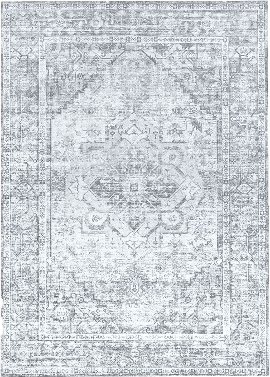 BRICHOEE Vintage Machine Washable Area Rug 5x7 Silver Gray Low-Pile Indoor Floral Print Carpet Non Slip Printed Persian Boho Rug for Living Room