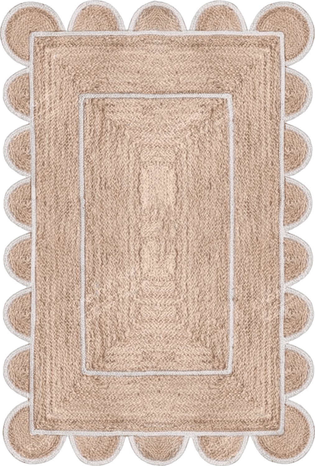 Chouhan Rugs Area Rug Natural Jute Hand Braided Rug White Scalloped Runner