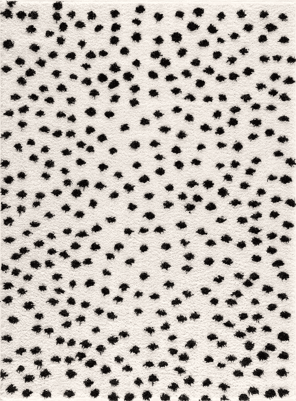 Fluffy Black White Hauteloom Tilos Dalmatian Living Room Bedroom Nursery Shag Area Rug - Shaggy Carpet - Dot Pattern - High Plush Pile - Black, White - 5'3" x 7'