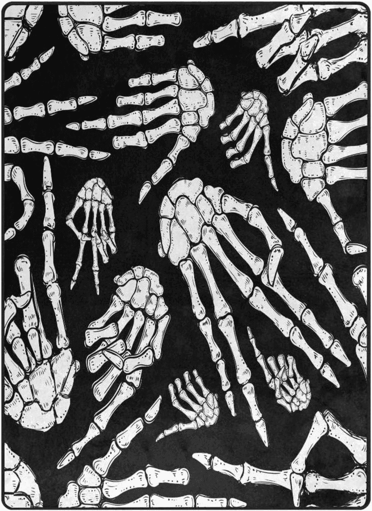 Area Black White ALAZA Black White Halloween Skeleton Hand Area Rug Rugs for Living Room Bedroom 7' x 5'