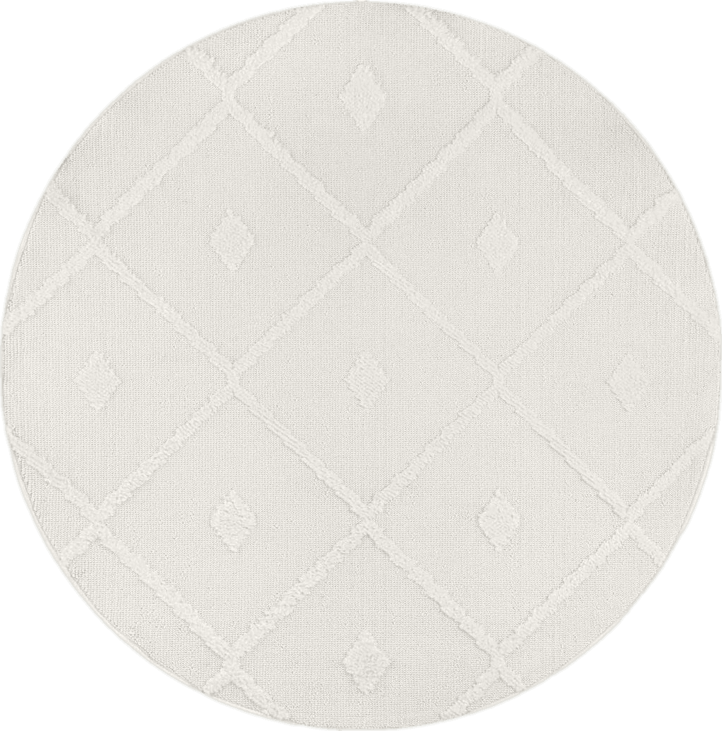 Antep Rugs Palafito 5x5 Geometric Shag Diamond High-Low Pile Textured Indoor Area Rug (White, 5'3" Round)
