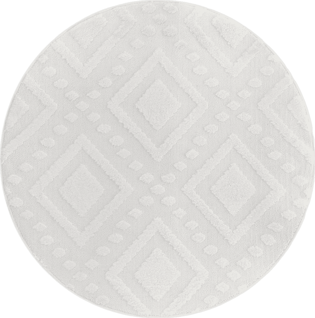 Area White All Rounds/Square Antep Rugs Palafito 5x5 Diamond Geometric High-Low Pile Shag Textured Indoor Area Rug, White, 5'3" Round