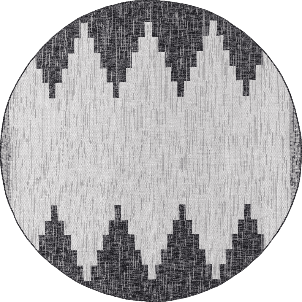 Off-White Hauteloom Djugun Outdoor Area Rug - Outside Porch Patio Rug Carpet - Waterproof Rug - Geometric - Black, Gray, Off White, White - 6'7" Round