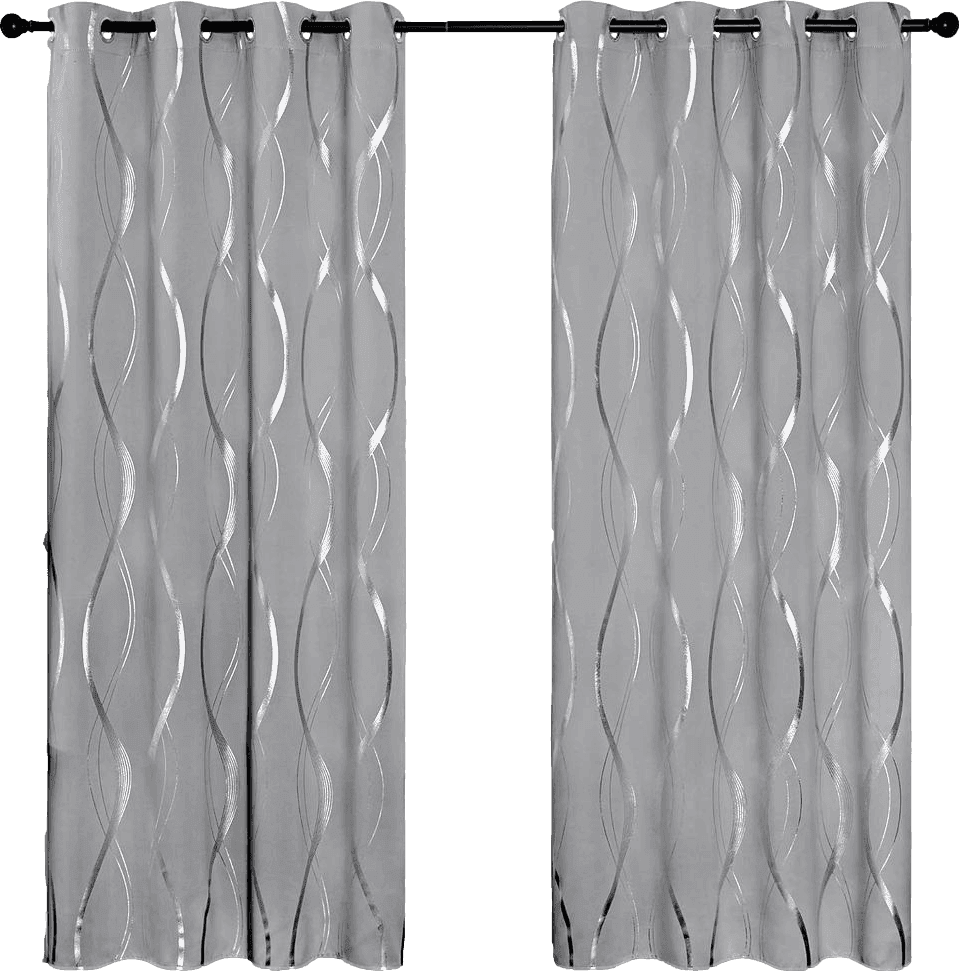 NICETOWN Blackout Curtains Panels for Bedroom, Noise Reducing Thermal Insulated Wave Line Foil Print Design Blackout Curtains for Patio Sliding Glass Door (Silver Grey, 2 Panels, 52 x 84 Inch)