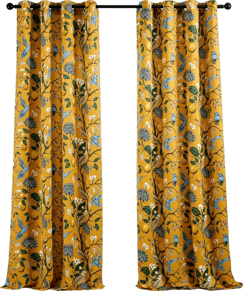 Topfinel Mustard Yellow Vintage Curtains & Drapes 84 Inches Long, Grommet Luxury Whimsical Floral Lemon Hummingbird Patterned Waverly Mid Century Colorful Blackout Drapes for Living Room Bedroom