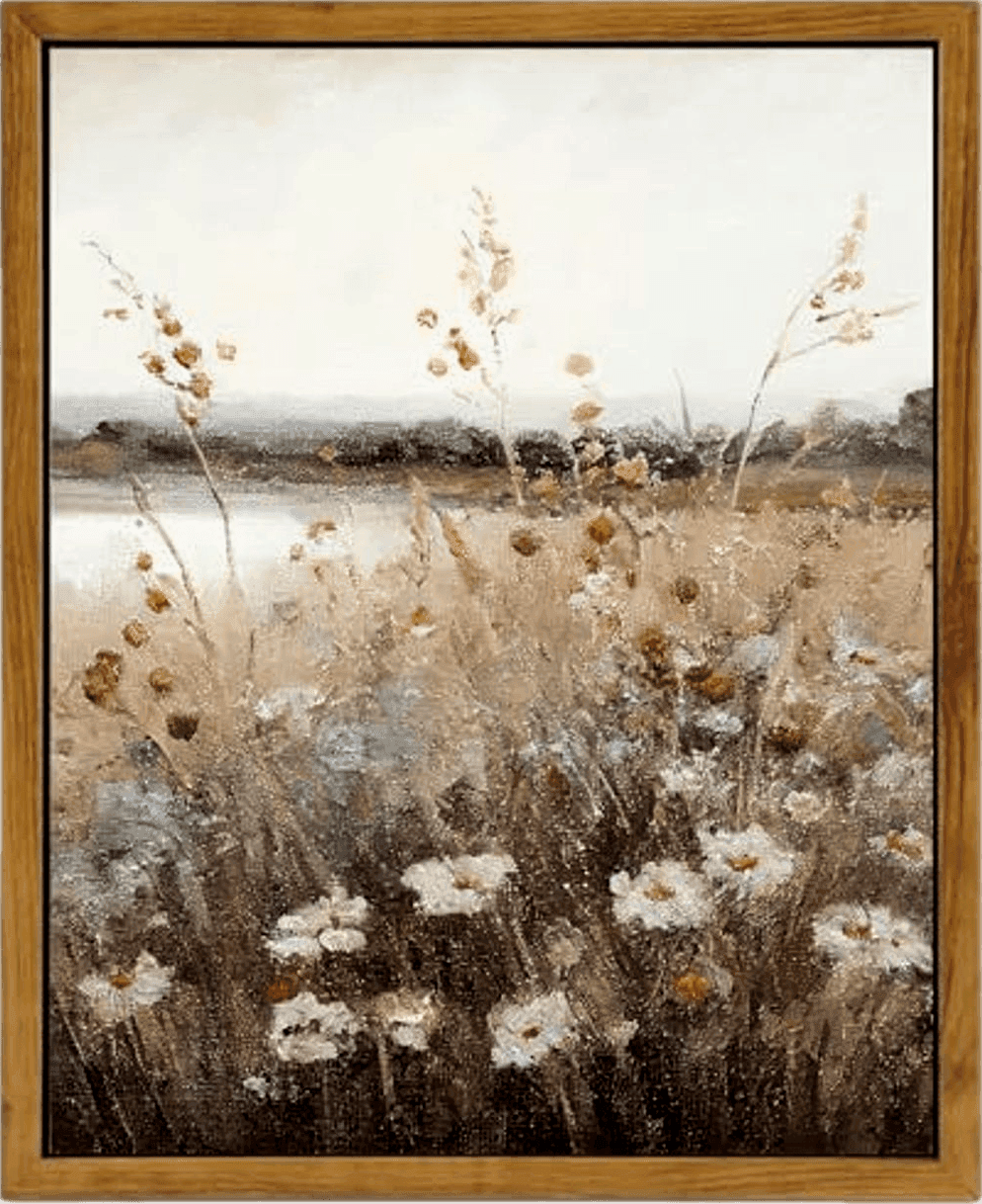 KBKBART Vintage Wall Art Framed, Retro Countryside Autumn Wildflower Field Landscape Canvas Painting Farmhouse Decor Wall Art, Rustic Fall Landscape Bathroom Wall Decor for Bedroom(9"x11")