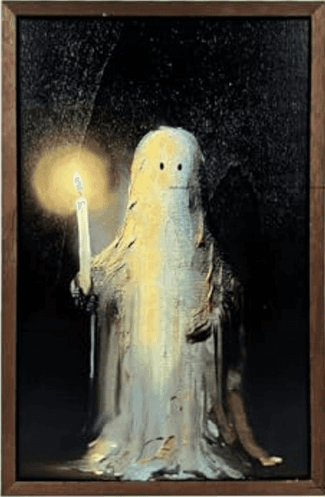 Halloween Decorations Wall Art Prints Ghost Holding A Candle Wooden Halloween Wall Art Framed Vintage Halloween Ghost Painting Decor Aesthetic Pictures Wall Decor for Bedroom (Including Wooden Frame)