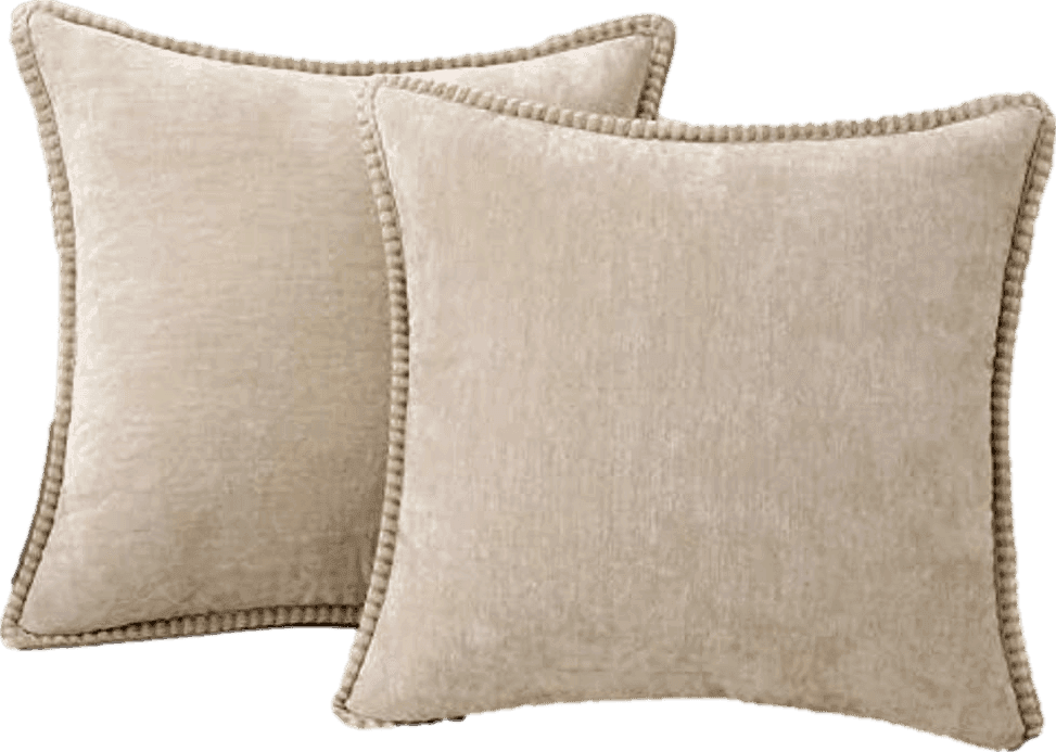 decorUhome Chenille Soft Throw Pillow Covers 18x18 Set of 2, Farmhouse Velvet Pillow Covers, Decorative Square Pillow Covers with Stitched Edge for Couch Sofa Bed, Bleached Sand