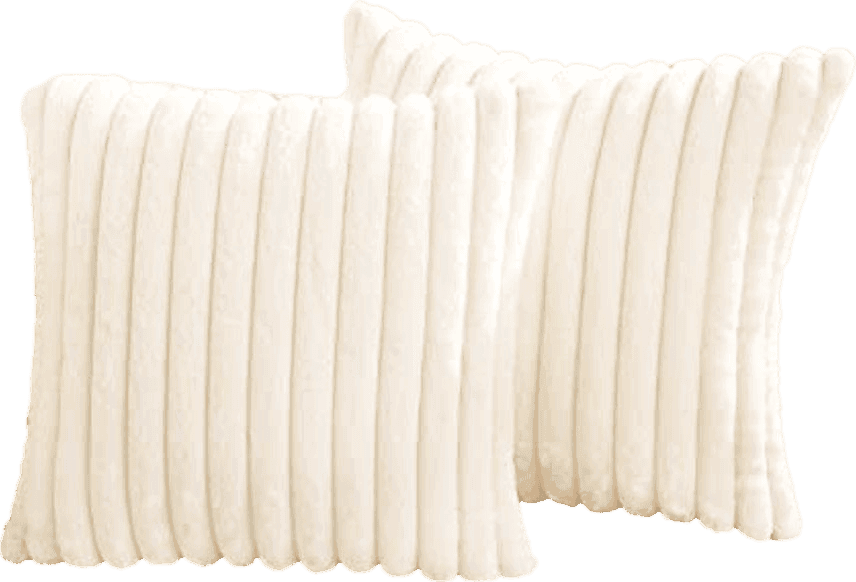 Pallene Faux Fur Plush Throw Pillow Covers 18x18 Set of 2 - Luxury Soft Fluffy Striped Decorative Pillow Covers for Sofa, Couch, Living Room - Cream White