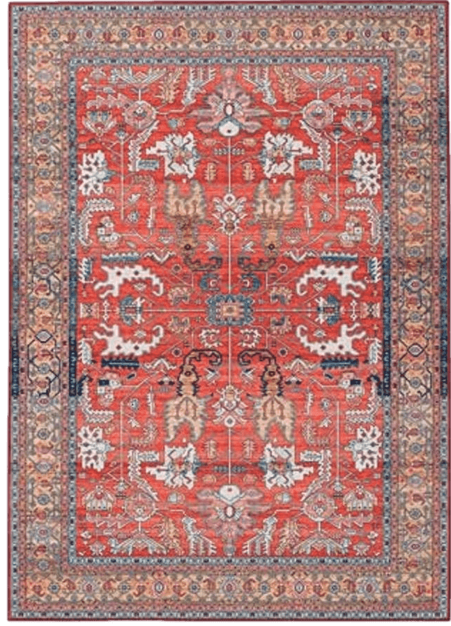 Syalife Washable Rug Vintage Area Rugs, 8'x 10' Living Room Rug with Non Slip Backing, Distressed Indoor Carpet Non-Shedding Red Rug, Vintage Floor Mat Indoor Rug (Red, 8'x 10')