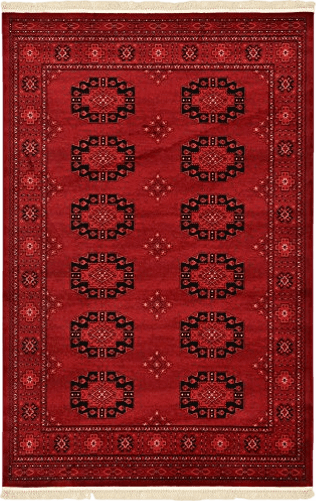 Unique Loom Tekke Collection Over-Dyed Saturated Traditional Torkaman Area Rug, 6 ft 0 in x 9 ft 0 in, Red/Black