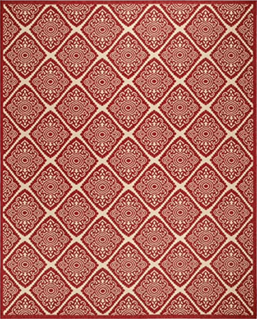 SAFAVIEH Linden Collection 8' x 10' Red/Cream LND132Q Trellis Indoor/ Outdoor Non-Shedding Easy scrubbing Patio Backyard Porch Deck Mudroom Area-Rug