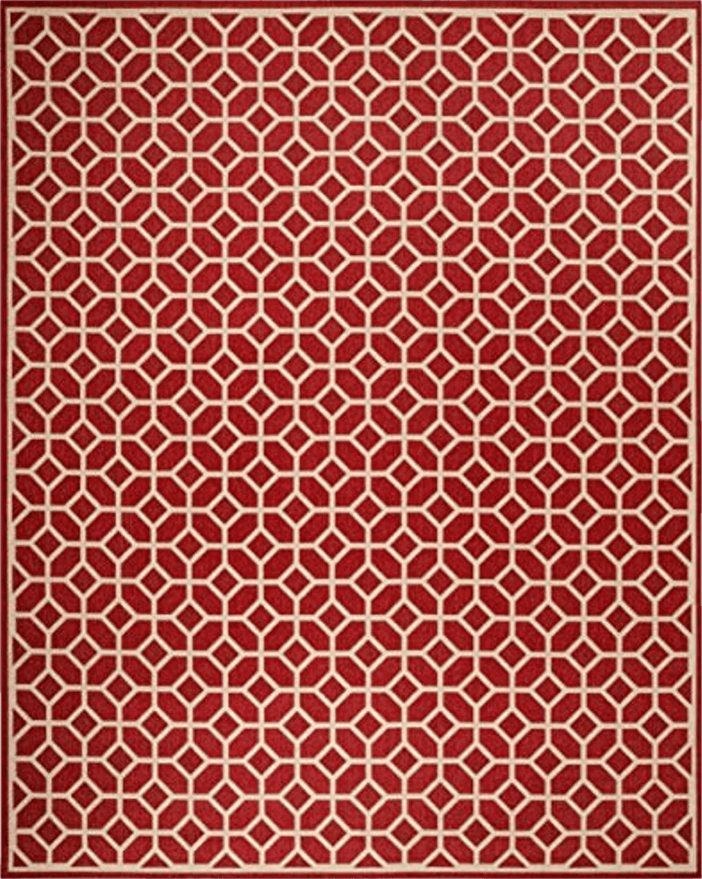 SAFAVIEH Linden Collection 8' x 10' Red/Cream LND127Q Geometric Indoor/ Outdoor Non-Shedding Easy scrubbing Patio Backyard Porch Deck Mudroom Area-Rug