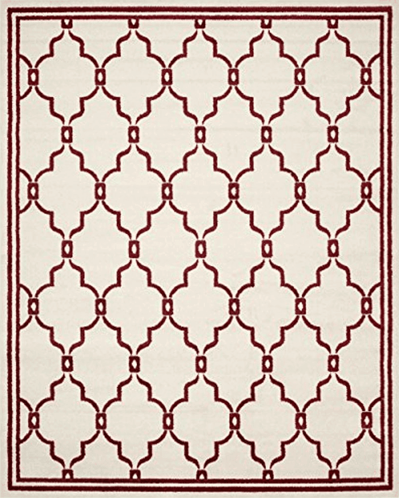 SAFAVIEH Amherst Collection Area Rug - 8' x 10', Ivory & Red, Trellis Design, Non-Shedding & Easy Care, Ideal for High Traffic Areas in Living Room, Bedroom (AMT414H)