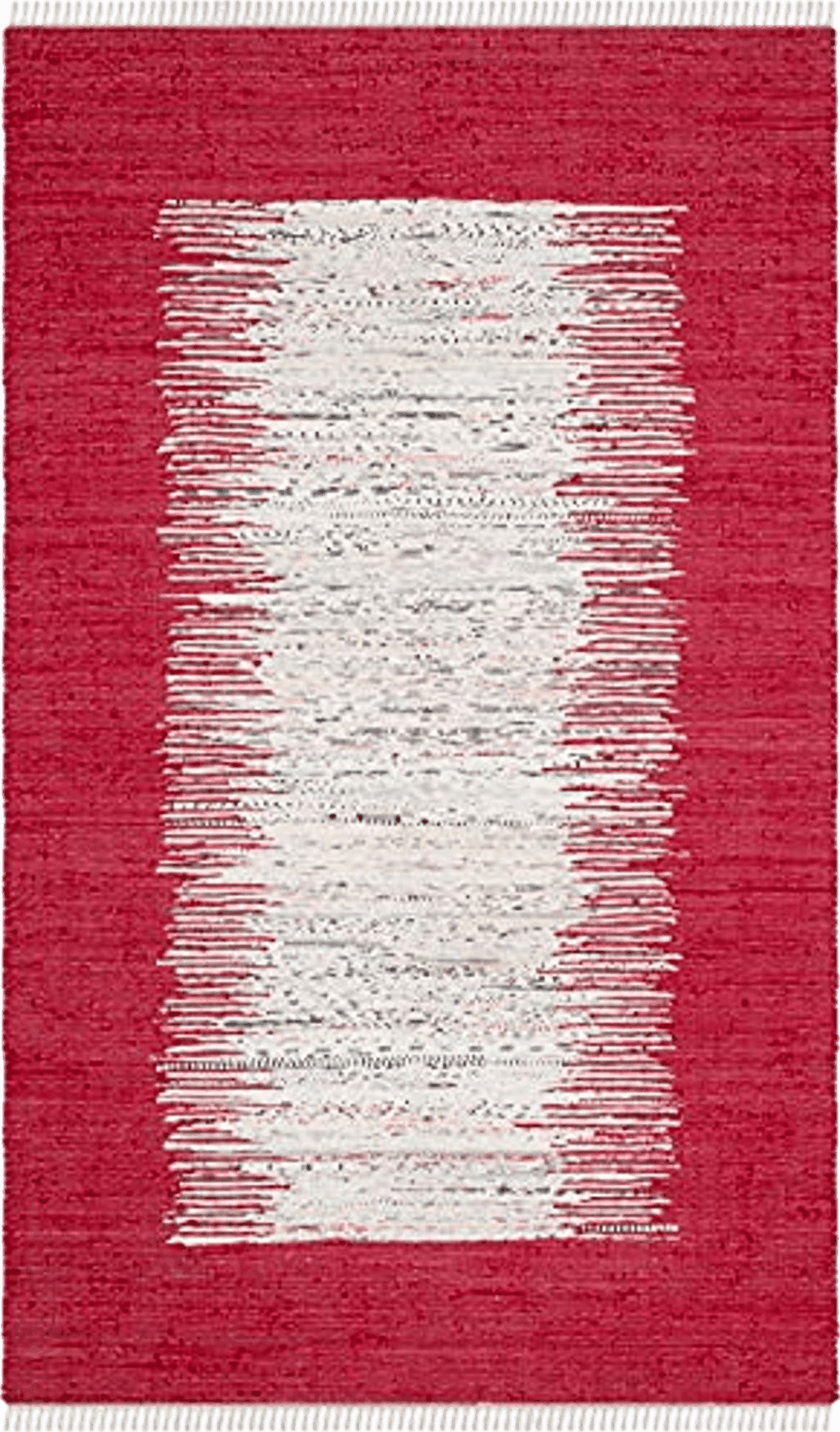 6x9 SAFAVIEH Montauk Collection Area Rug - 6' x 9', Ivory & Red, Handmade Stripe Fringe Cotton, Ideal for High Traffic Areas in Living Room, Bedroom (MTK711B)