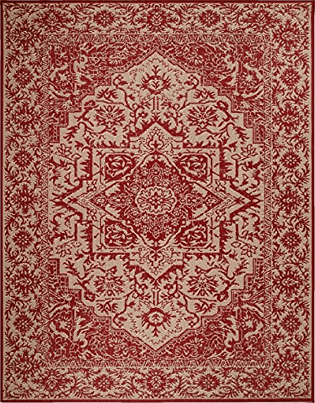 SAFAVIEH Linden Collection 6'7' x 9'2' Red/Cream LND139Q Oriental Medallion Indoor/ Outdoor Non-Shedding Easy scrubbing Patio Backyard Porch Deck Mudroom Area-Rug