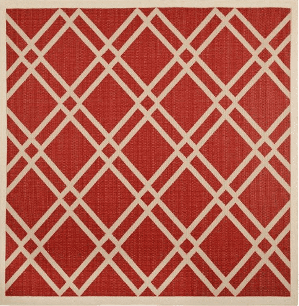 SAFAVIEH Courtyard Collection 7'10" Square Red/Bone CY6923 Trellis Indoor/ Outdoor Waterproof Easy-Cleaning Patio Backyard Mudroom Area-Rug