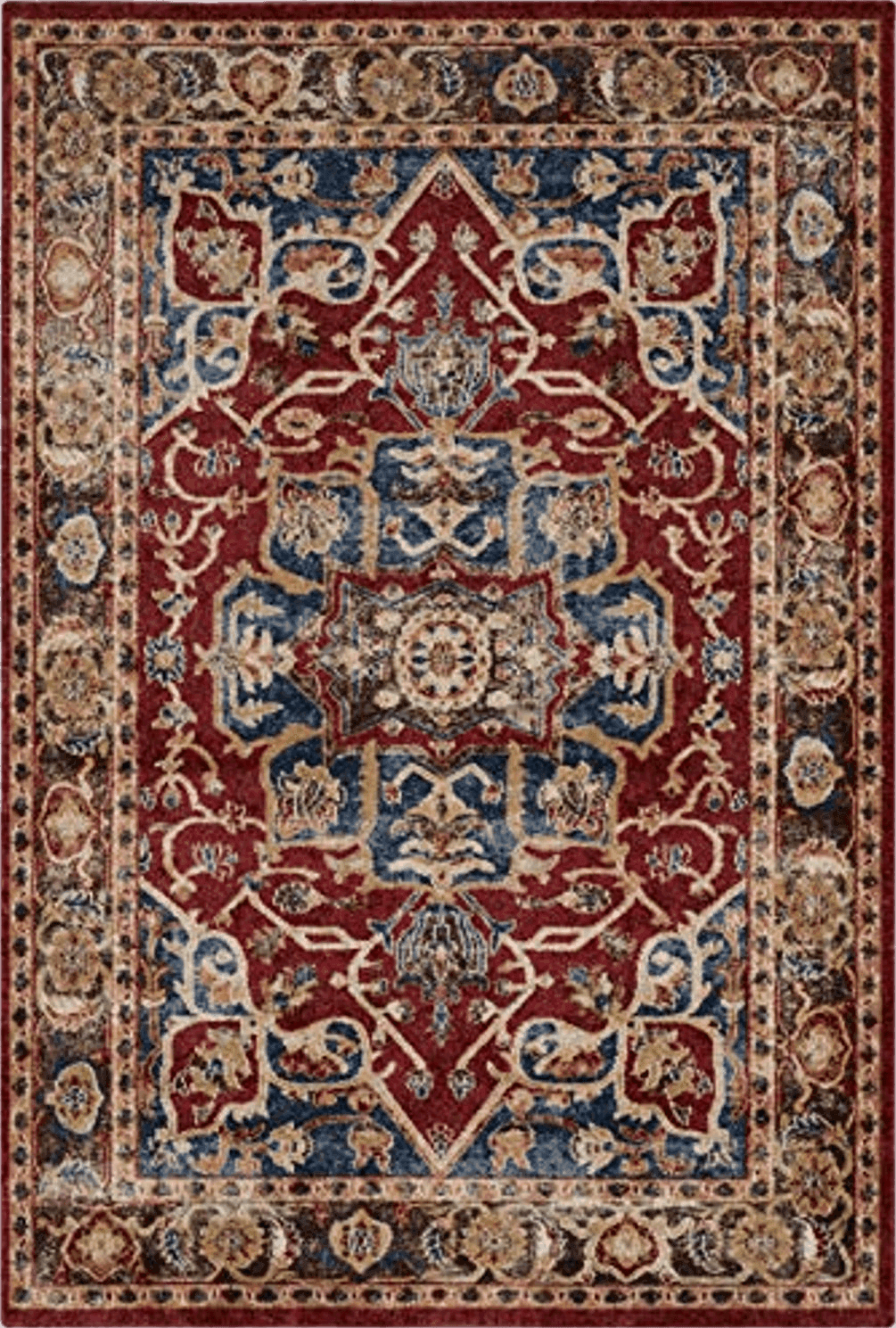 Blue SAFAVIEH Bijar Collection 5'3" x 7'6" Red / Royal BIJ605R Traditional Oriental Distressed Non-Shedding Living Room Bedroom Dining Home Office Area Rug