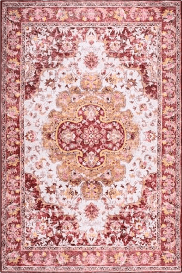 Opreine 8x10 Area Rugs for Living Room, Soft Low Pile Non-Slip Vintage Floral Large Area Rug, Foldable Washable Rug, Christmas Rugs for Bedroom, Dining Room, Bedside, Farmhouse, Dorm(Red, 8'×10')