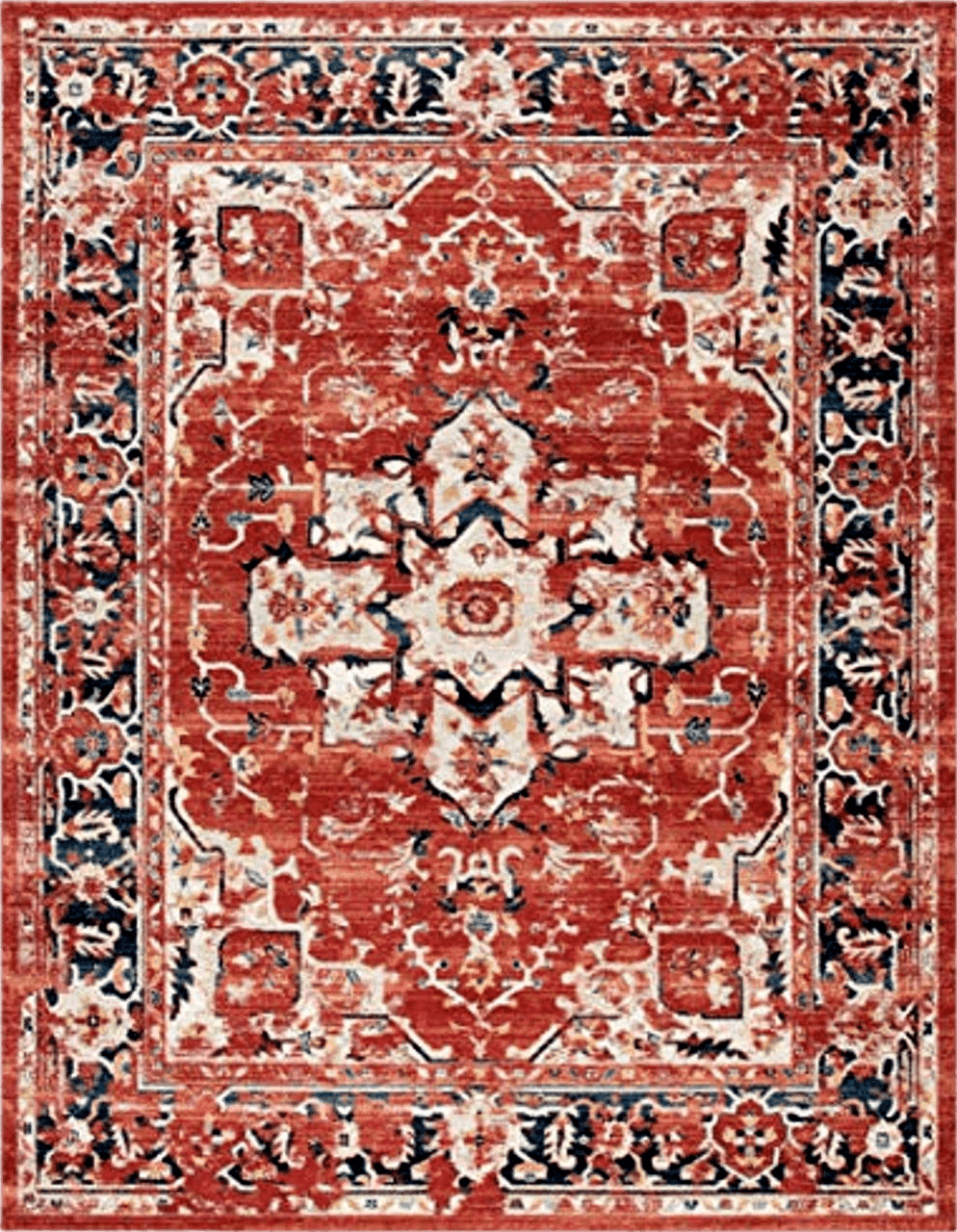 Red SAFAVIEH Charleston Collection Area Rug - 8' x 10', Red & Ivory, Oriental Distressed Design, Non-Shedding & Easy Care, Ideal for High Traffic Areas in Living Room, Bedroom (CHL411Q)