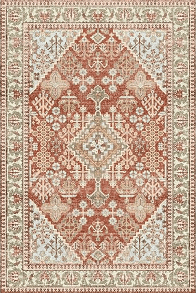 Kokia 9x12 Area Rugs for Living Room, Stain Resistant Machine Washable Rug, Non Slip Backing Hobo Rugs for Bedroom, Printed Soft Vintage Carpet Orange 9 x 12