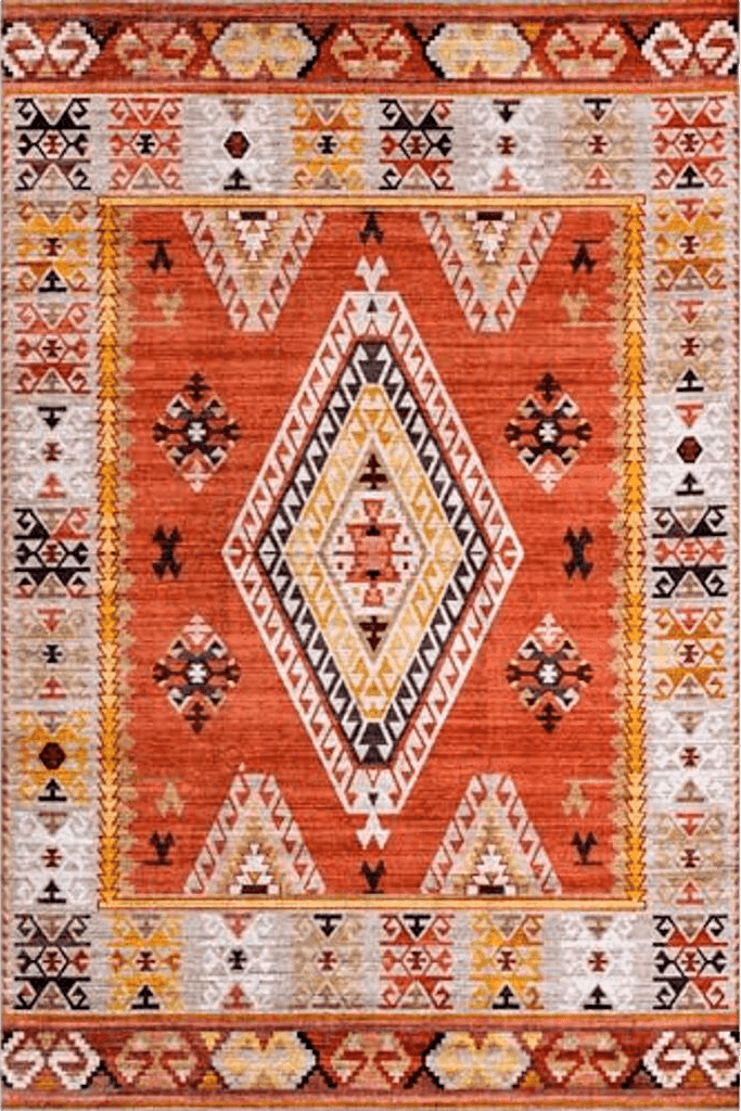 nuLOOM Reda Aztec Bordered Machine Washable Ultra Thin Area Rug, 5' x 8', Burnt Orange