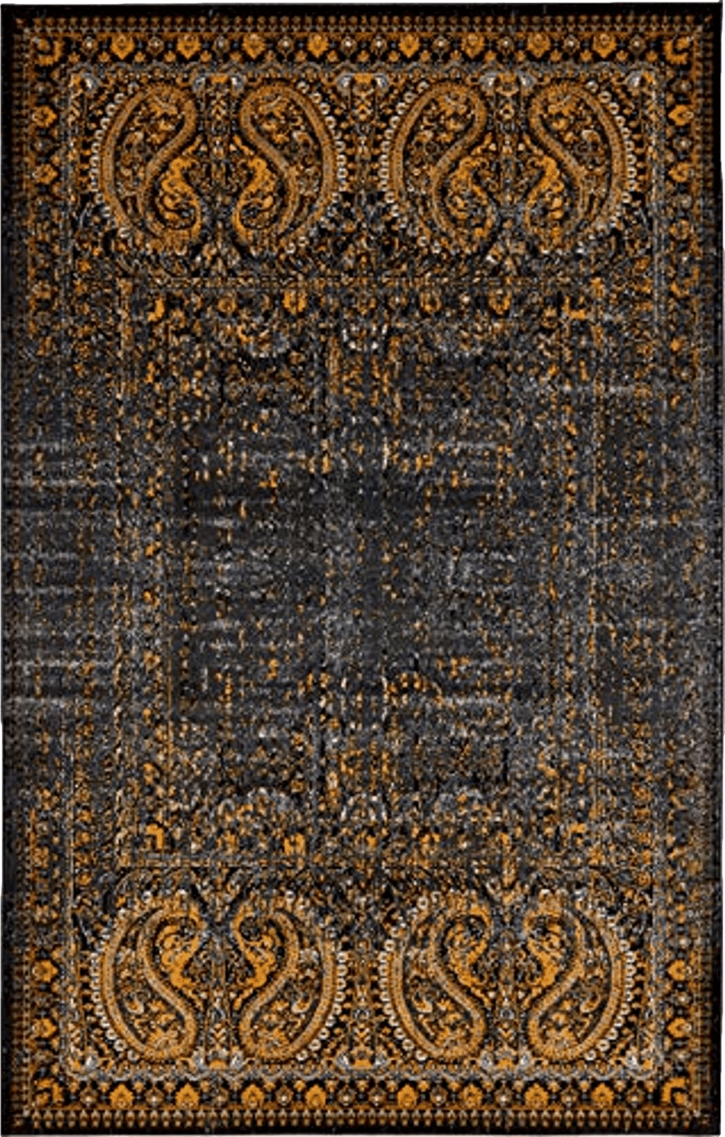 Unique Loom Imperial Collection Paisley, Distressed, Border, Vintage, Modern, Abstract Area Rug, 5 x 8 ft, Black/Orange