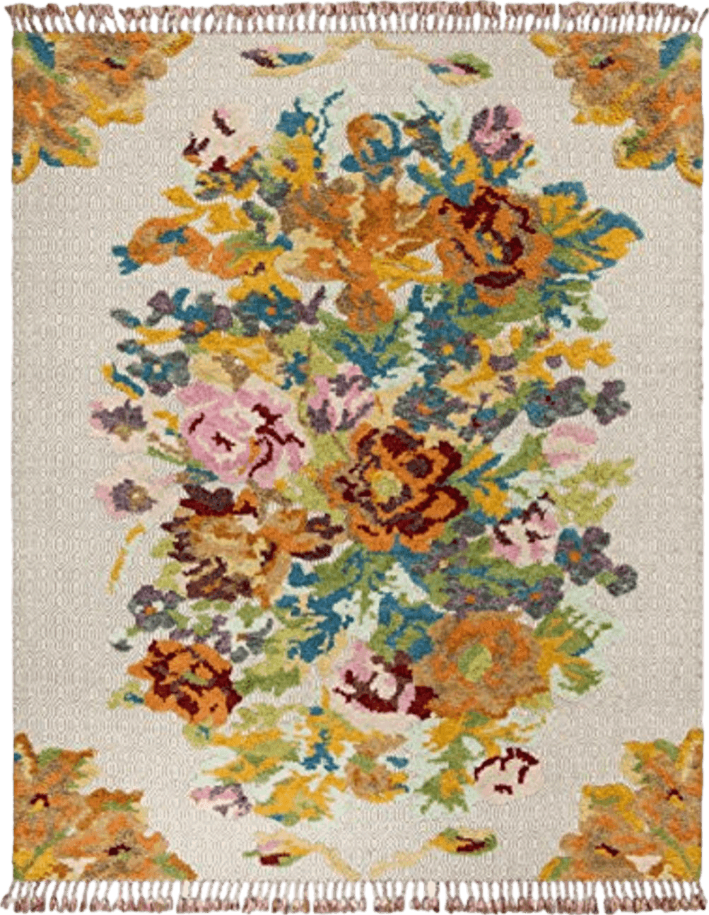 6x9 SAFAVIEH Kenya Collection Area Rug - 6' x 9', Orange & Light Grey, Hand-Knotted Floral Tassel Wool, Ideal for High Traffic Areas in Living Room, Bedroom (KNY801W)