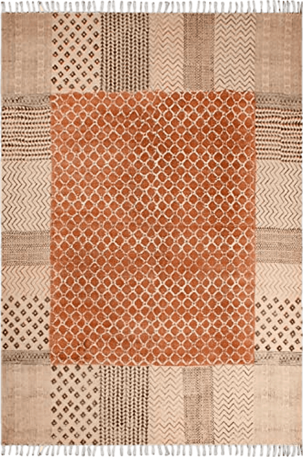 5x8 CASAVANI Collection Rectangular Rug - 5x8 Area Rug Orange Cotton Dhurrie Bordered Kilim Rug Indoor Outdoor Use Carpet Flatweave Rug High Traffic Area in Bedroom Dining Room Living Room