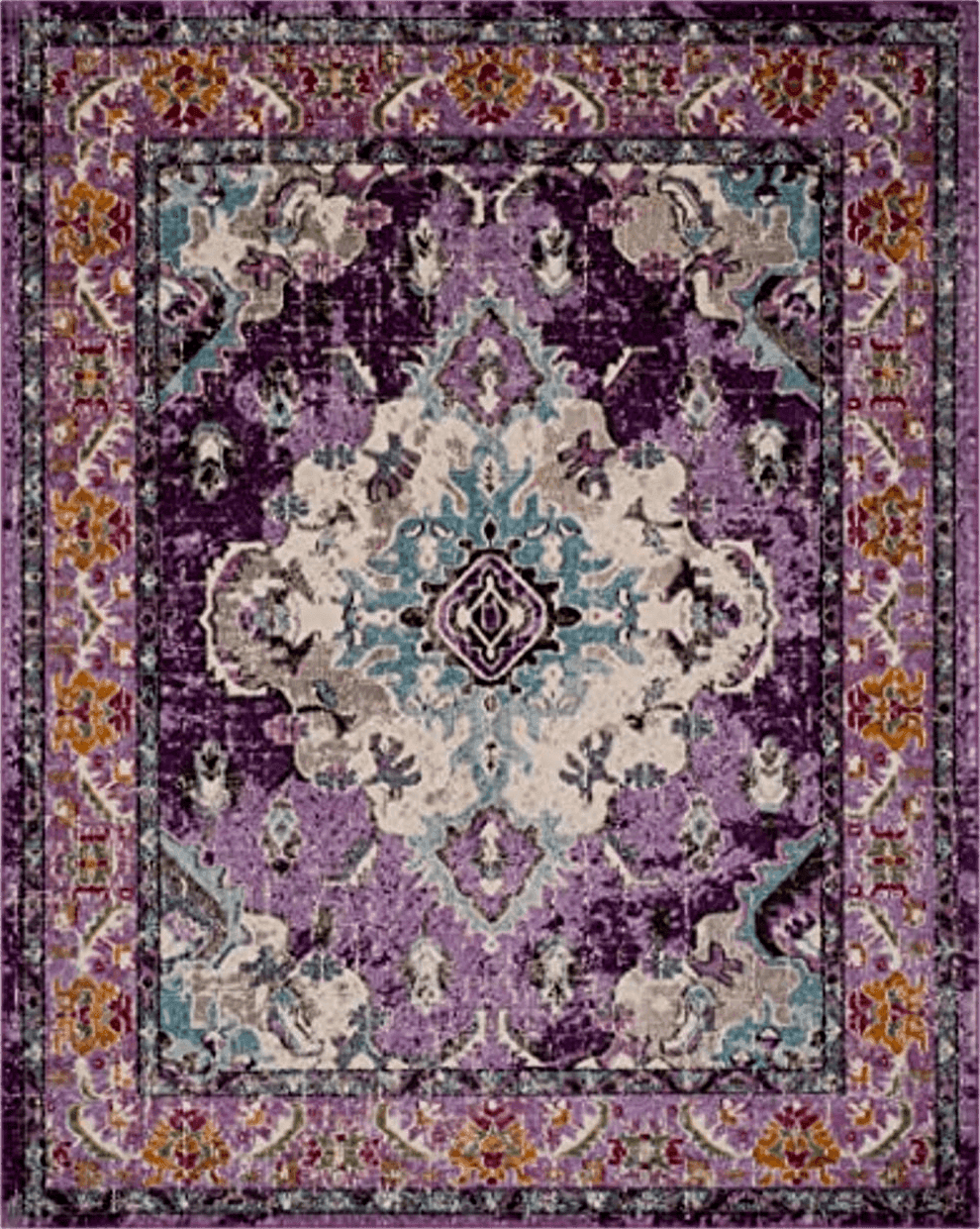 9x12 SAFAVIEH Monaco Collection Area Rug - 9' x 12', Violet & Light Blue, Boho Chic Medallion Distressed Design, Non-Shedding & Easy Care, Ideal for High Traffic Areas in Living Room, Bedroom (MNC243L)