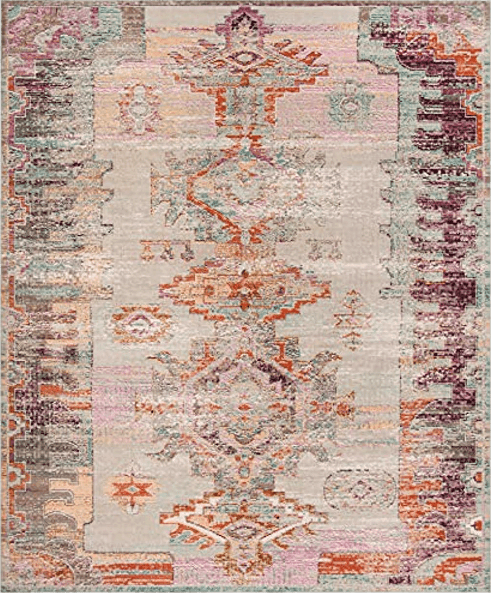 SAFAVIEH Crystal Collection Area Rug - 8' x 10', Light Grey & Purple, Boho Tribal Distressed Design, Non-Shedding & Easy Care, Ideal for High Traffic Areas in Living Room, Bedroom (CRS517P)